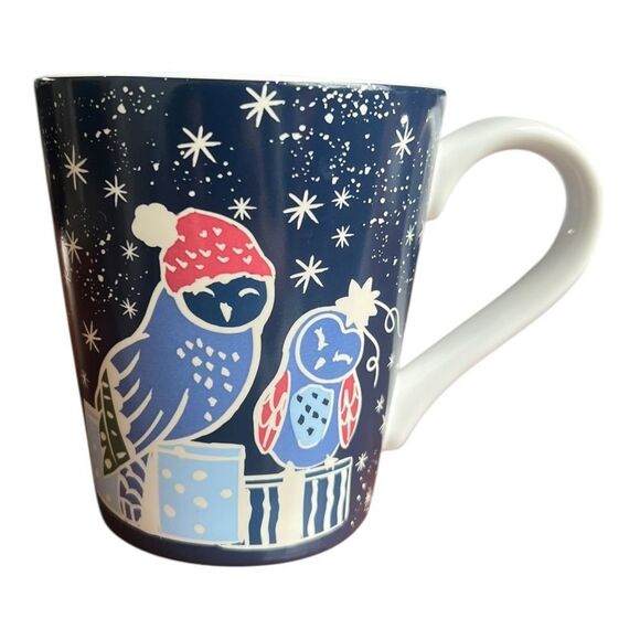 Vera Bradley Holiday Owls Ceramic 12oz Blue Coffee Cup Mug EUC - Picture 2 of 6